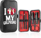 COSHAYSOO Christmas Stocking Stuffers Small Useful Funny Gifts for Boyfriend from Girlfriend, 7 Pcs Travel Manicure Set with Black Case Nail Clipper Grooming Fingernail Care Kit I Love My Girlfriend