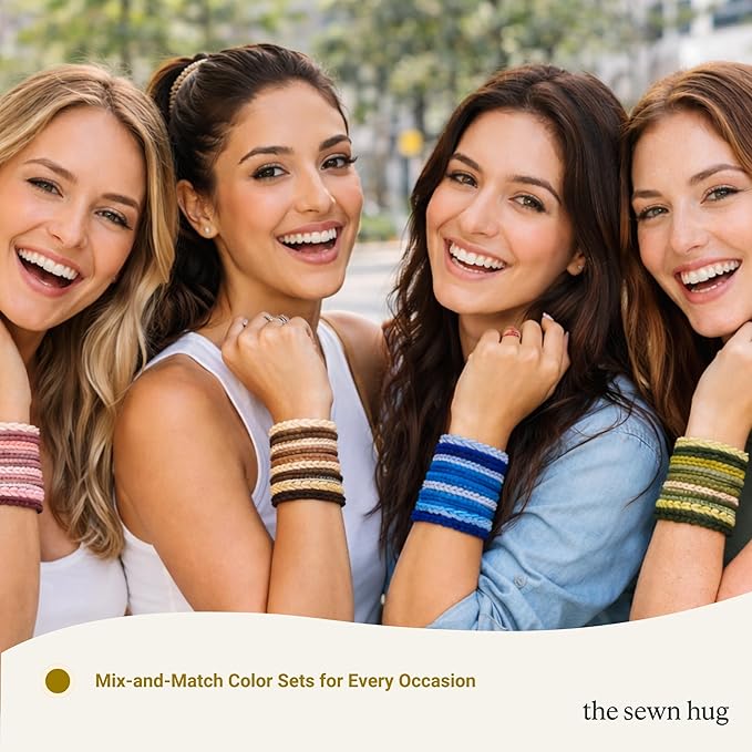 Boho Hair Ties, 20-Pack (4 Styles) Cute Elastic Bands for Thick or Thin Hair, No-Damage Stretch Bracelets, Brown Hair Accessories for Women & Girls (Rainbow Caravan)