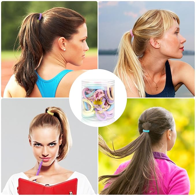50Pcs Hair Ties for Women Girls,Cotton Seamless Hair Ties, Soft Ponytail Holders,No Crease No Damage Elastics Hair Bands with Box for Thick Heavy and Curly Hair (Set 1)