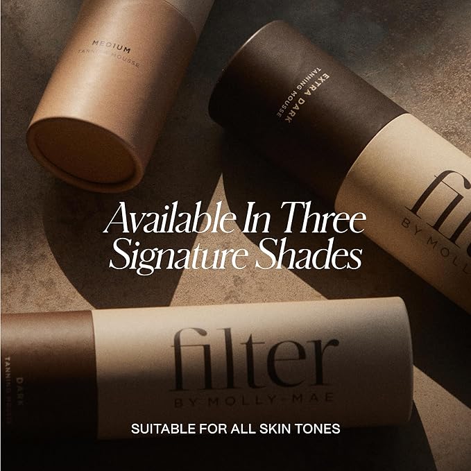 Filter By Molly-Mae Self Tanner Mousse | Extra Dark Natural Color | Fast Drying Self Tan Foam, For A Sunkissed, Golden Glow | Streak Free Tanning Mousse | Moisturizing Foam | Fast Developing | 6.7oz