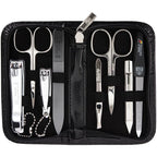 3 Swords Germany - brand quality 8 piece manicure pedicure grooming kit set synthetic leather case black - Made in Germany