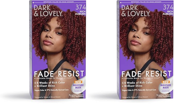 SoftSheen-Carson Dark and Lovely Fade Resist Rich Conditioning Hair Color, Permanent Hair Color, Up To 100 percent Gray Coverage, Brilliant Shine with Argan Oil and Vitamin E, Rich Auburn (Pack of 2)