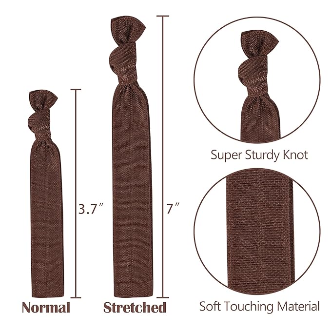 MEEDEE 100 Pack Brown Hair Ties For Women No Crease Soft Elastic Ribbon No Damage Brown Hair Ties Knotted Ouchless Hair Ribbon Yoga Hair Ribbons Elastic Bracelets