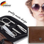 3 Swords Germany - brand quality 6 piece manicure pedicure kit set for professional finger & toe nail care with synthetic leather case - Made in Germany - brown