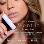 Cote Beauty's Euphoria Peptide Lip Shine, Ultra Hydrating & Long-Lasting Shimmery Sheer Nude Plumping Lip Gloss for Women with Hyaluronic Acid, Shea Butter & Jojoba Oil, Vegan & Cruelty-Free, 0.12FlOz