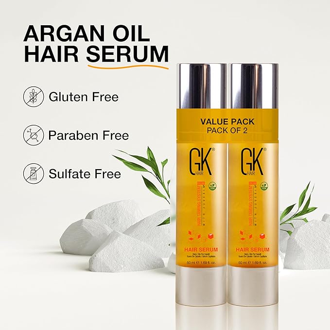 GK HAIR Oil For Frizzy Hair- Anti Frizz Hair Seurm - Perfect Lightweight Hair Oil For Keratin,Frizzy,Curly, Dry & Damaged ends- Paraben, Phthalate and Sulfate Free Pack of 2 (1.69 Oz)