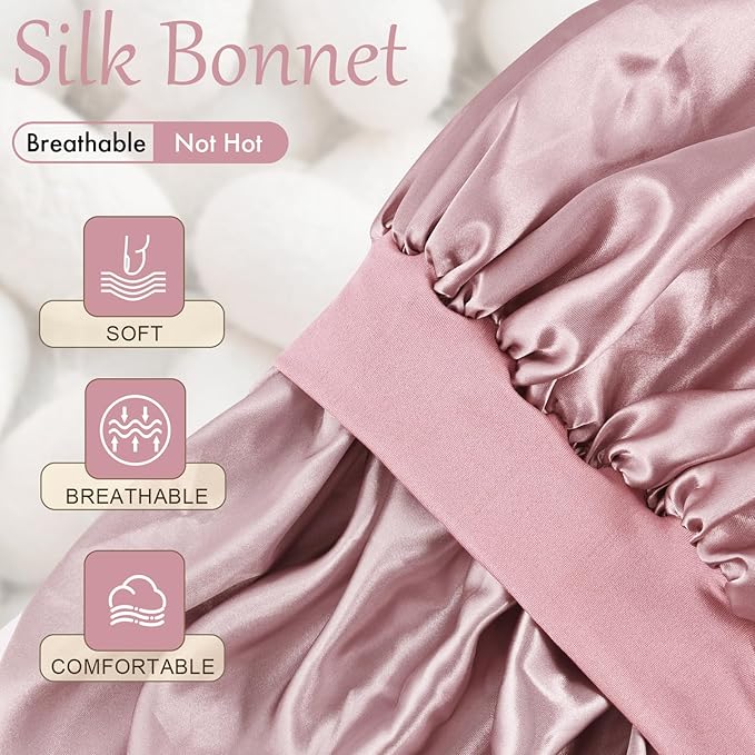 Satin Silk Bonnet for Sleeping, Soft Satin Lined Hair Bonnet for Women, Double Layer Sleep Nightcap