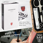 3 Swords Germany – brand quality 8 piece manicure pedicure grooming kit set for professional nail care with synthetic leather case ostrich cognac - Made in Germany