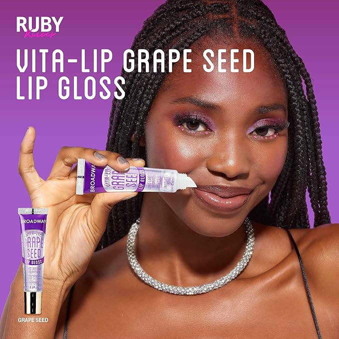 Ruby Kisses Broadway Vita-Lip Tinted & Clear Lip Gloss Set (6 Pack) Ultra-Hydrating & Soothing Formula with Vitamins, High-Shine Non-Sticky Finish Lip Balm, 3 Pcs Watermelon + 3 Pcs Grape Seed