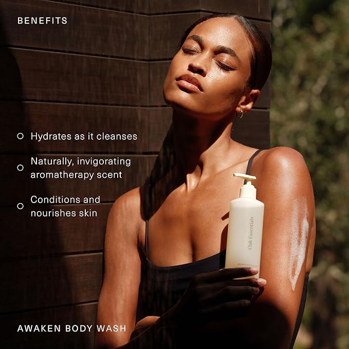 Oak Essentials Awaken Body Wash | Hydrating Shower Gel with Lavender Oil, Cedarwood Oil & Rice Bran Extract, 10.1 Fl Oz