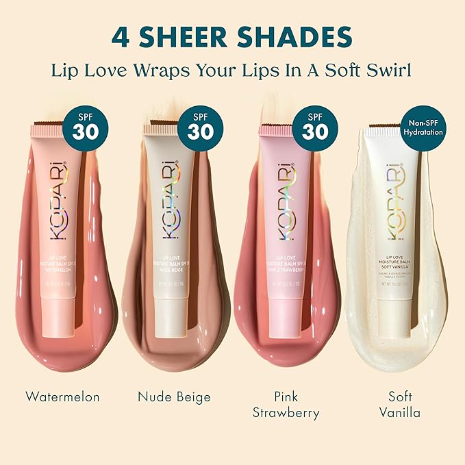 Kopari Lip Love Moisture Balm in Watermelon SPF 30, Tinted Mineral Lip Sunscreen with Ceramides & Squalane, Clean Vegan Hydrating Balm, 0.35 oz