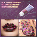 DAGEDA Halloween Black Body Glitter Gel, Face Hair Glitter Body Shimmer, Halloween Costume Accessories Chunky Glitters Eyeshadow, Holographic Cosmetic Sequins Festival Outfits for Women 50ml