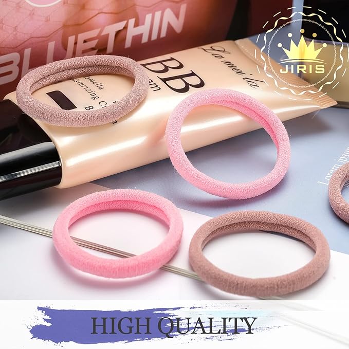 50Pcs Hair Ties for Women Girls,Cotton Seamless Hair Ties, Soft Ponytail Holders,No Crease No Damage Elastics Hair Bands with Box for Thick Heavy and Curly Hair (Pink)