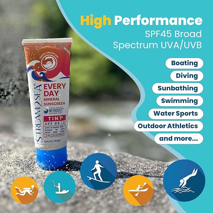 SPF 45 Every Day Tint Mineral Sunscreen | 2.5 Fl Oz Biodegradable, Paraben Free & Reef Safe | Non-Greasy Tinted Sunscreen For Face & Body Protection Against UVA & UVB