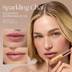 Prakti KhushiKiss Nourishing Lip Oil in Sparkling Chai, Hydrates & Plumps Lips, High-Shine Finish, with Hyaluronic Acid & Peptides, 0.17 oz