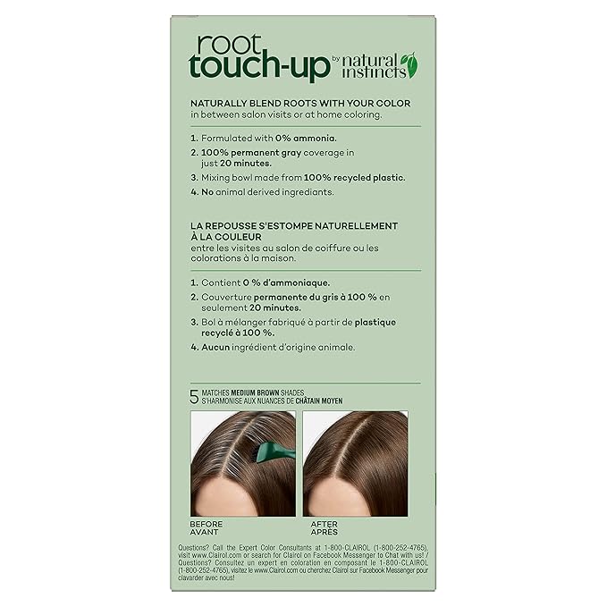 Clairol Root Touch-Up by Natural Instincts Permanent Hair Dye, 5 Medium Brown Hair Color, Pack of 1