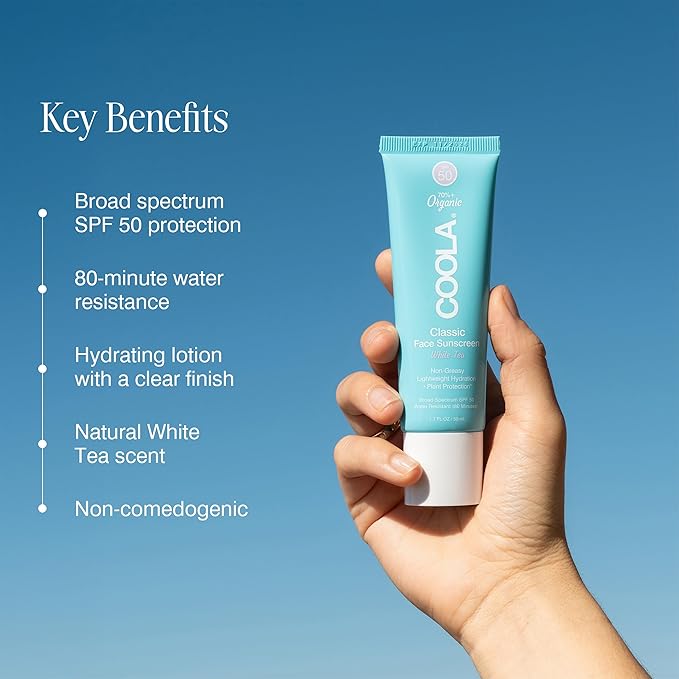 COOLA Organic Face Sunscreen SPF 50 Sunblock Lotion, Dermatologist Tested Skin Care for Daily Protection, Vegan and Gluten Free, White Tea, 1.7 Fl Oz