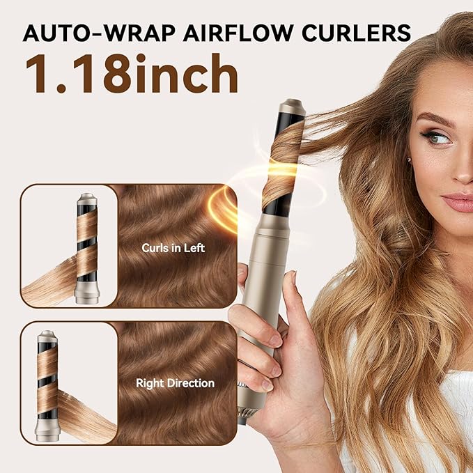 Bo'laiya 5-in-1 Hot-Air Brushes Brush for Straightening, Curling & Styling, Detachable & Interchangeable Brush Head, Negative Ionic Technology, for All Hair Types,Protective Glove Included