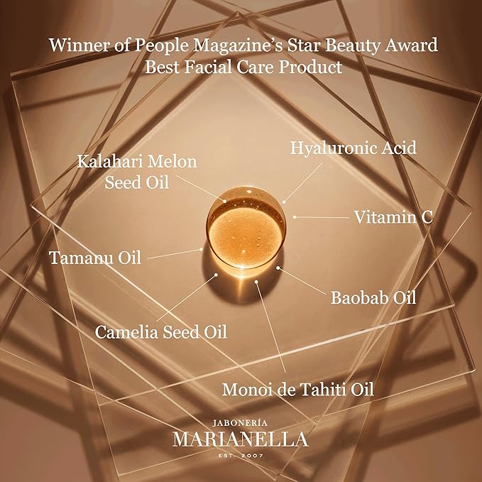 Marianella Anti-Aging Royal Kalahari Face & Eye Serum w/ Pure Hyaluronic Acid, Vitamin C, Vitamin E & Melon Oil, Hydrating & Brightening Facial Care Product for Radiant, Youthful Skin