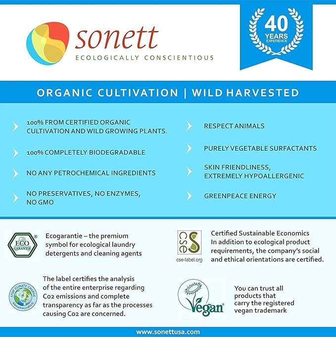 Sonett Organic Hand Soap Sensitive Liquid Body Care Suitable For Hands, Face And Body (1 Count) Certified Organically Grown