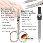 3 Swords Germany - brand quality 3 piece manicure pedicure grooming kit set for professional finger & toe nail care scissors file genuine leather case in gift box, Made in Solingen Germany