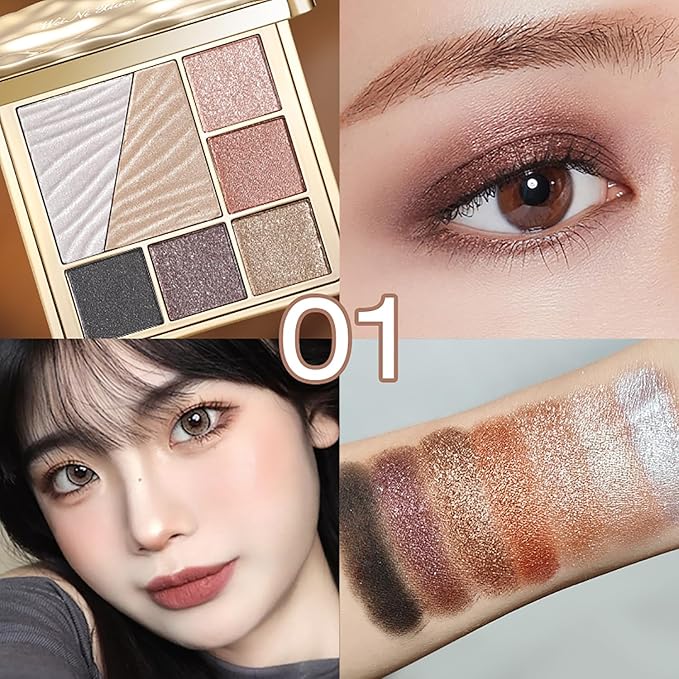 All-in-One Eyeshadow Palette, 7 Colors Eye Shadow Palette, Glitter, Matte, Shimmer Eyeshadows, Blush, Highlighter Contour Makeup Palettes, Highly Pigmented Waterproof Long Lasting. (Color 1)