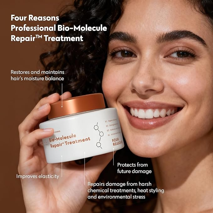 FOUR REASONS Bio-Molecule Repair Hair Mask for Damaged Hair – Hydrating & Deep Conditioning Hair Mask & Bond Repair Treatment for Dry, Frizzy, or Color Treated Hair – Vegan & Sulfate-Free, 10.1 Fl Oz
