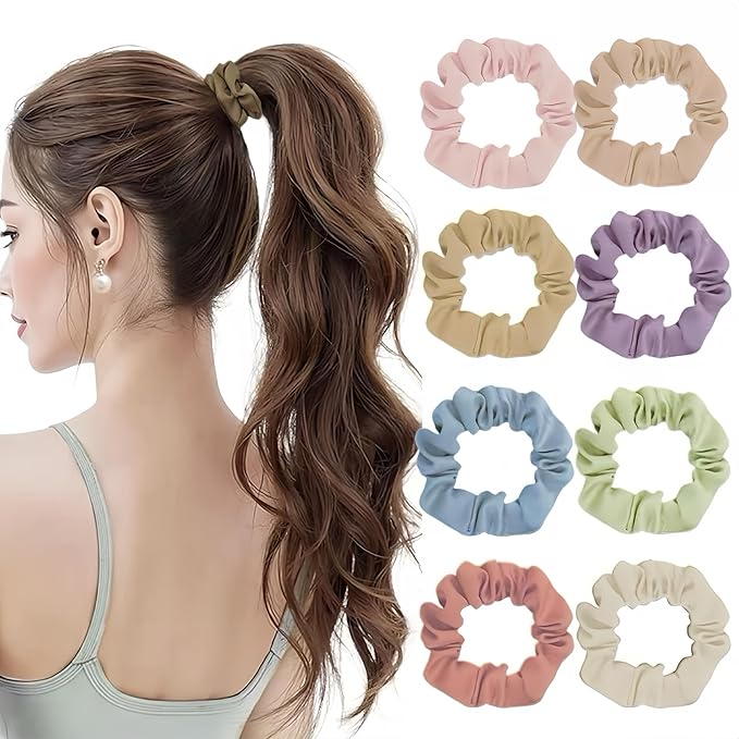 8 Pcs Small Satin Scrunchies for Women, No Damage No Crease Hair Ties for All Hair Types and Textures, Thin Hair Elastic Bands Ponytail Holders for Girls Hair Accessories (Multicolor)