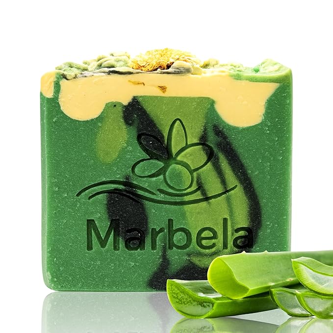 Marbela Cosmetics Aloe Vera Handmade Soap Bar - Made in USA, Vegan Friendly, Palm Oil Free, Natural Bar Soap - Gentle Face & Body Soap for Daily Skin Care, Moisturizing & Nourishing - 3.5 oz