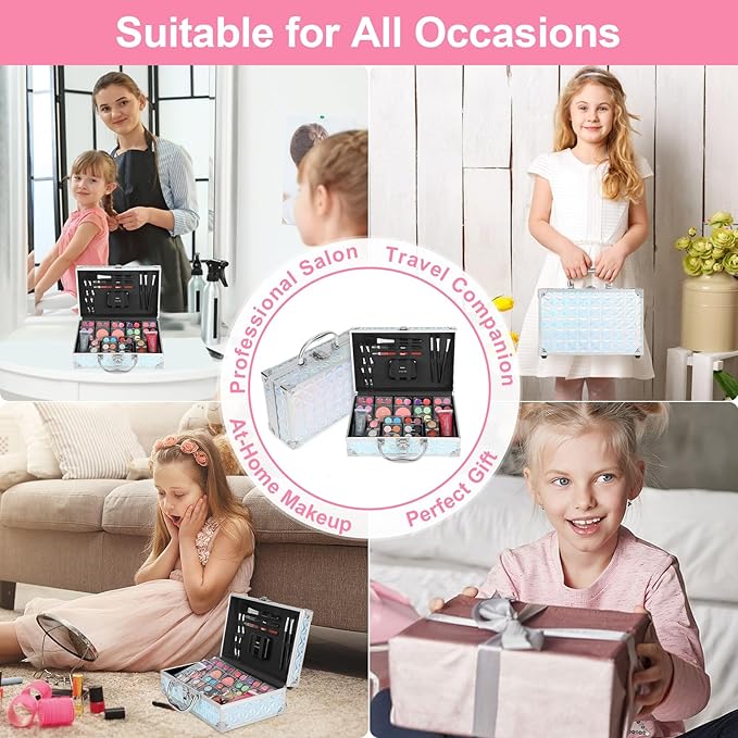 Anpro All-In-One Makeup Kit for Girls 10-12 with Case, Pro Teen Makeup Set, Tween Makeup Kit for Teens Women, Full Make Up Starter Kit with Brushes, Lipstick, Eye Shadow, Palette, Blush, Glitter Gel