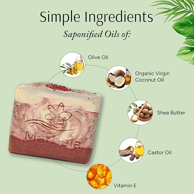 Marbela Cosmetics Cherry Vanilla Handmade Soap Bar - Made in USA, Vegan Friendly, Palm Oil Free, Natural Bar Soap - Gentle Face & Body Soap for Daily Skin Care, Moisturizing & Nourishing - 3.5 oz