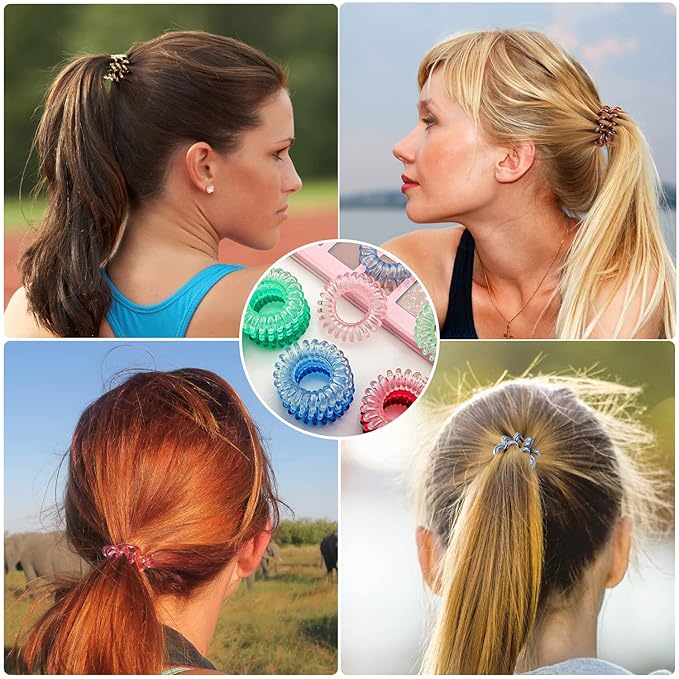 27 PCS Spiral Hair Ties,No Crease Coil Hair Bands, Phone Cord Hair Ties for Thick Hair - Women Ponytail Holder Elastics