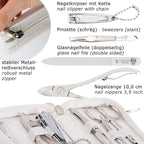 3 Swords Germany - brand quality 6 piece manicure pedicure grooming kit set for professional finger & toe nail care scissors clipper genuine leather case in gift box, Made in Solingen Germany (02266)