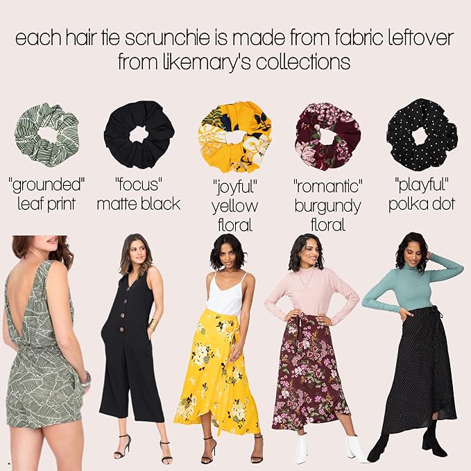 likemary Scrunchies for Women - Match Your Mood & Outfit - Strong, Snag-Free Hair Ties for All Hair Types Made from Sustainable Reclaimed Fabric - 5 Pack