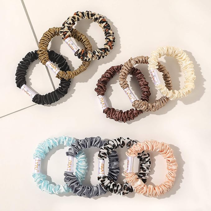 Scrunchies Silk Satin Hair Ties - Small Mini Thin Elestics Ponytail Holder Hair Bands Skinny Scrunchy For Thick Curl Hair No Crease Hair Ties Soft Accessories No Hurt Your Hair for Women and Girls