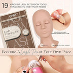 LASHVIEW Lash Kit for Beginners 338pcs Lash Extension Kit Professional Mannequin Head With 7 Pairs Replaced Eyelids Silicone Training Set Include Mini Fan Dryer Makeup Natural Skin Color