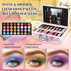 Beginner Makeup Kit for Teen,Makeup Set for Girl Women,Beginner Makeup Kit with Cosmetic Train Case Included 32 Colors Eyeshadow Blush Contour Lip Gloss Lip Liner Eyeliner Brush Set Mirror