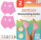 ZenToes Moisturizing Socks for Cracked Heel Treatment, Vitamin E, Olive Oil and Jojoba Oil Heel Socks, Stocking Stuffers for Women, Spa Self Care Gifts for Women (Pink with White Heart, Regular)