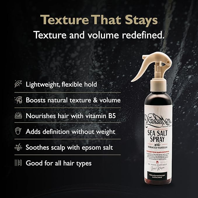 Sea Salt Spray – Lightweight Texture, Volume, and Flexible Hold with Epsom Salt & Pro-Vitamin B5 (8.45 oz, Tobacco Vanilla)