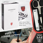 3 Swords Germany – brand quality 8 piece manicure pedicure grooming kit set for professional nail care with synthetic leather case red - Made in Germany