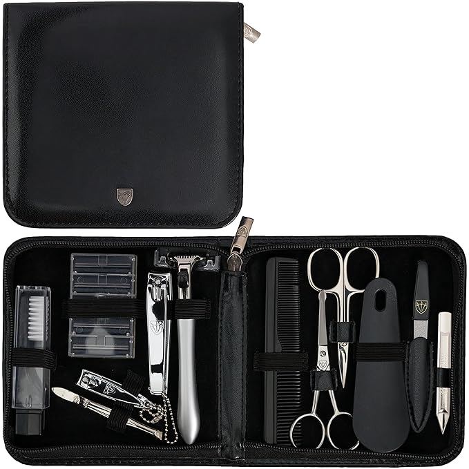 3 Swords Germany - brand quality 12 piece manicure pedicure grooming kit set for professional finger & toe nail care tweezers file clipper fashion leather case in gift box, Made by 3 Swords (33514)