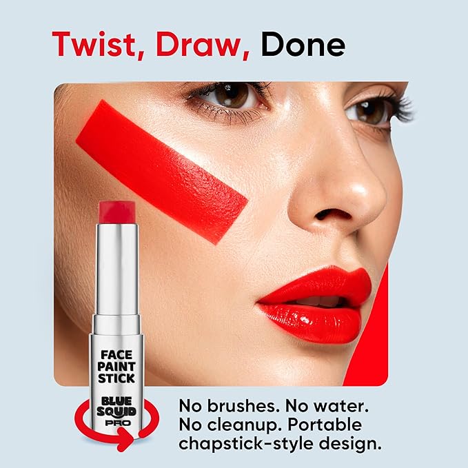 Blue Squid PRO 12 Color Pack Face Paint Stick - Waterproof Body Paint for Adults & Kids Eye Black Baseball, Softball - Vegan Hypoallergenic Twist-Up Non-Toxic Makeup Stick for Cosplay, Sports & SFX