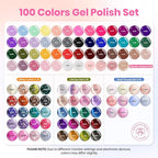 Beetles 100 Colors Gel Nail Polish Set, 119 PCS Nail Polish Kit All Season Cat Eye Pink Blue Jelly Glitter Pearl Gel Polish & 5Pcs Base Top Coat Soak off UV Manicure Nail Art Home Gifts for Women