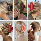 4 Inch Big Hair Claw Clips 6 Pcs Large Claw for Thick Hair Square Hair Clips for Women Rectangle Hair Clips Nonslip Acrylic Banana Jaw Clips Hair Accessories for Girls (Red)