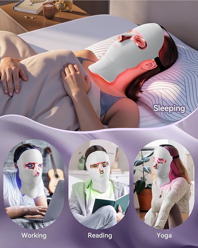 FOLOKE LED Light Therapy Mask Skin Care Mask, LED face & neck Red 630±5nm & NIR 830nm Wavelength,USB C Rechargeable for Home Use Working Travel Yoga (Sakura Pink
