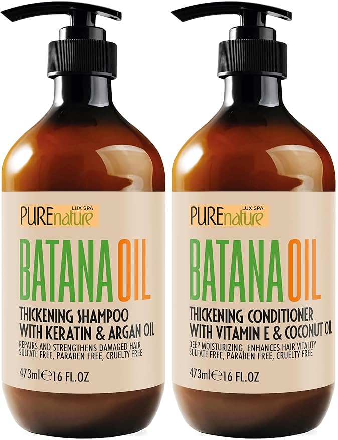 Batana Oil Shampoo and Conditioner Set - Thickening, Sulfate Free Formula for Women and Men - Volumizing, Moisturizing, Professional Salon Care Products for Fine, Thinning Hair - 16 Fl Oz (Pack of 2)