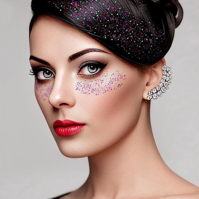 MEICOLY Purple Hair Glitter Stick,Halloween Mermaid Face Glitter Stick,for Women Costume,Sparkle Chunky Glitter Makeup,Waterproof Body Glitter for Party Rave Festival