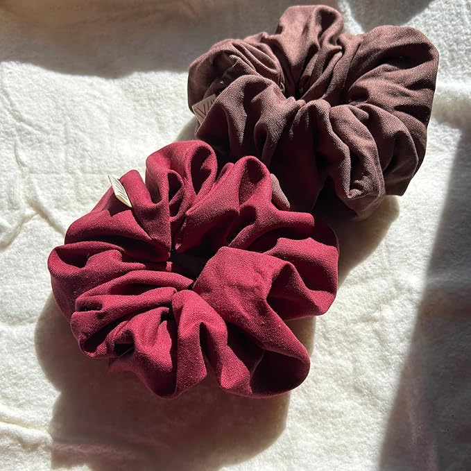 Handmade Oversized Linen Scrunchie – 100% Natural Linen in Dusty Pink, Blue, Sand, Green or Yellow – Gentle Hold for All Hair Types – Unique, Soft, and Lightweight Hair Accessory (Red)