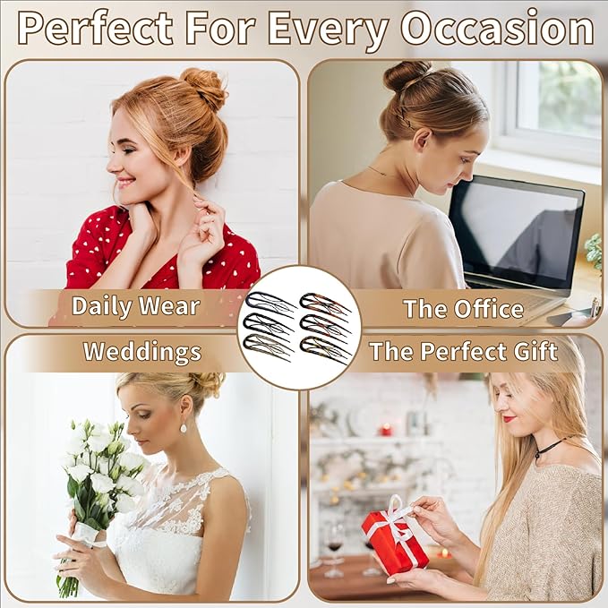 French Hair Pins for Women-6PCS Tortoiseshell U Shaped Clips for Buns, Prestige& Elegant,Internal Teeth Fork Hairpins Styling for Thick Twist Hair