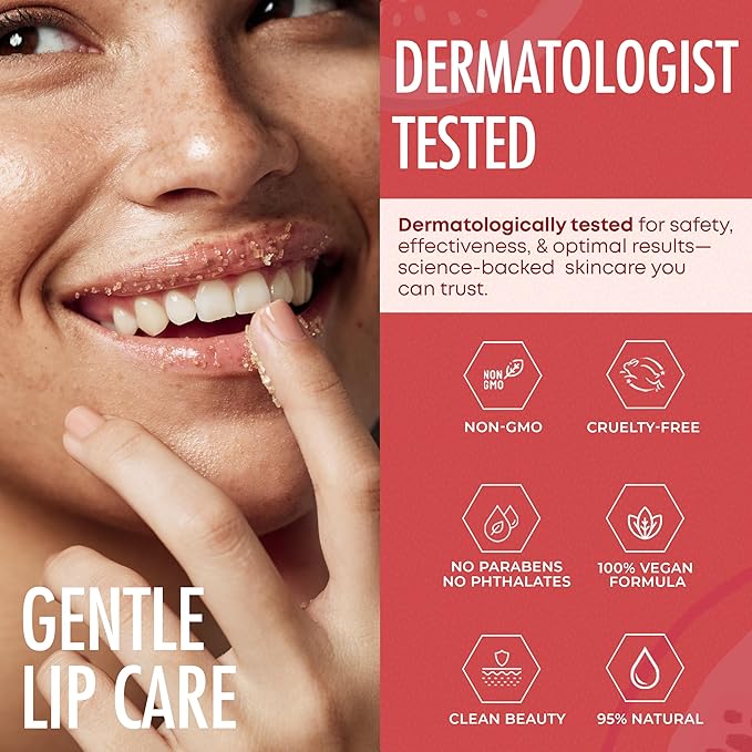 Lip Scrub with Cherry Mint – Gentle Exfoliation, Deep Hydration & Lip Repair – Softens & Revitalizes Dry Cracked Lips – Dermatologist Tested, Korean Skin Care – Clean Beauty – 1 Pack